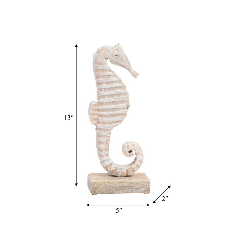 WOOD, 13"H SEAHORSE, RUSTIC WHITE