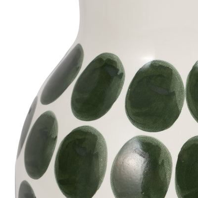 CER, 10"H FOREST GREEN POLK-A-DOT FLOWER VASE,WHT