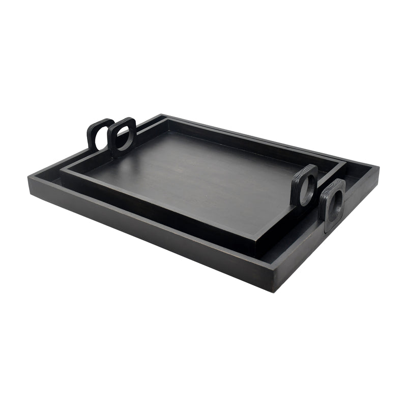 S/2 24/30" Joullian Black Wood Trays