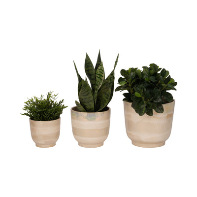 S/3 6/8/10" Reactive Luster Planters, Ivory