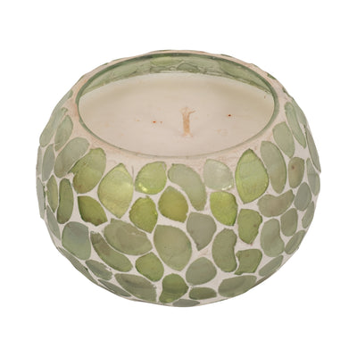 Glass, 4" 10 Oz Mosaic Scented Candle, Light Green