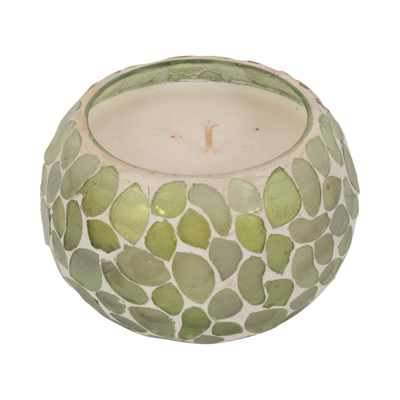 Glass, 4" 10 Oz Mosaic Scented Candle, Light Green