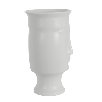 CERAMIC 11" FACE VASE W/BASE,WHITE