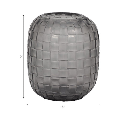 Jordan Glass, 9" Woven Finish Vase, Gray