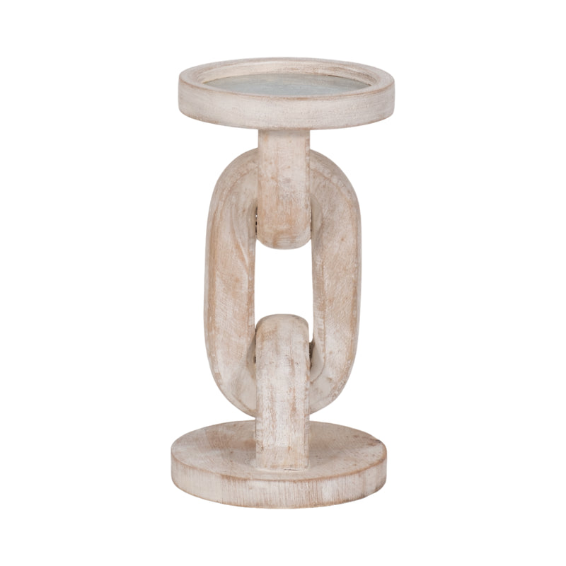 Wood, 8" Chain Pillar Candle Holder, White