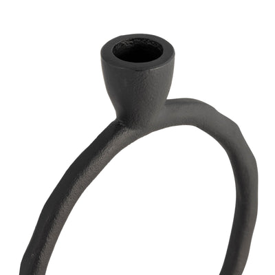 METAL, 7" ROUND RING TAPER CANDLEHOLDER, BLACK