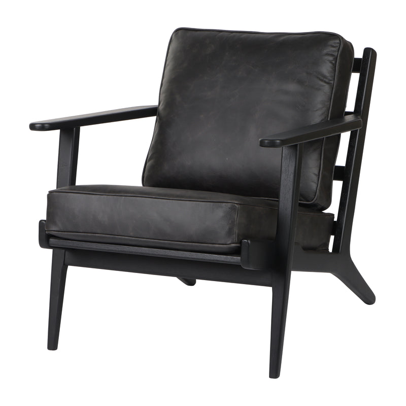 33" Andromeda Top Grain Leather Accent Chair, Blk