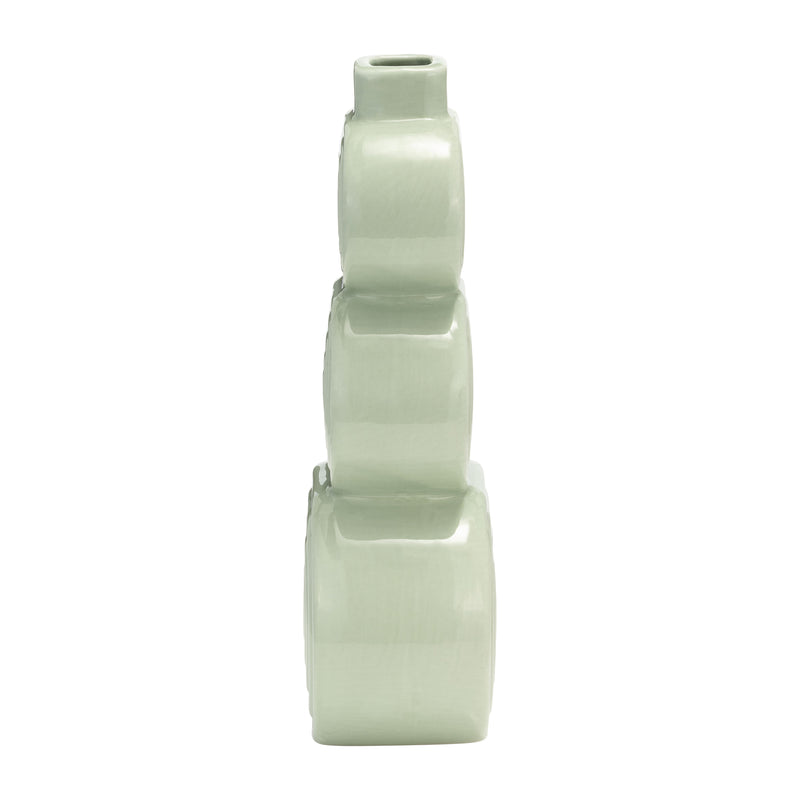 CER, 12" STACKED CIRCLES VASE, CUCUMBER