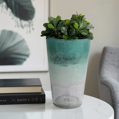 14" Fluted Glass Vase, Aqua Haze