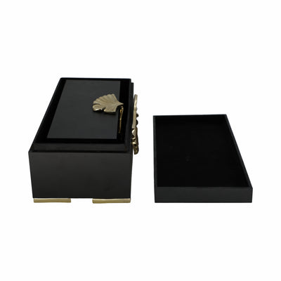 Metal, S/2 12/14" Black Gingko Boxes