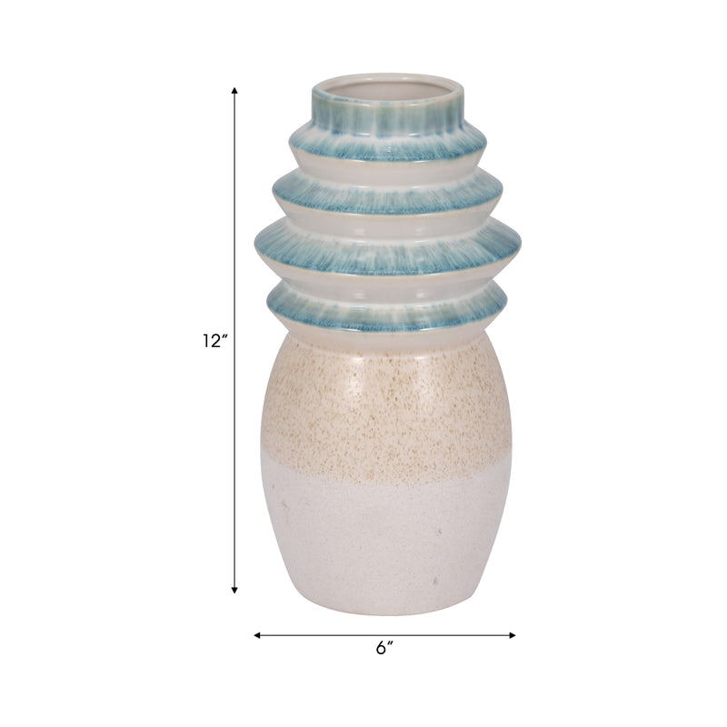 12" Fluted Top Vase Reactive Finish, Multi