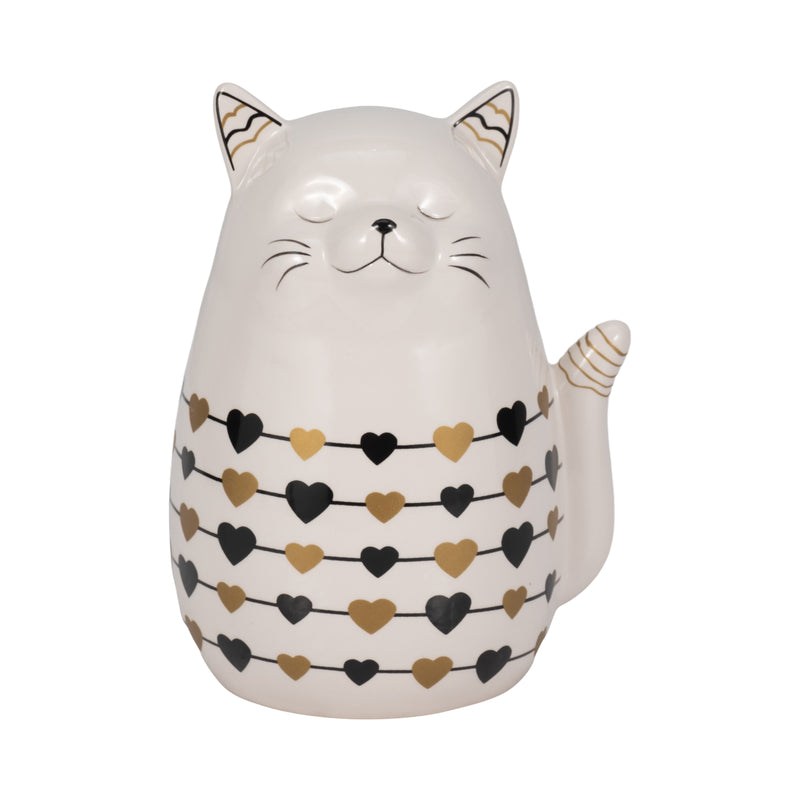 7" Black And Gold Hearts Kitty, White