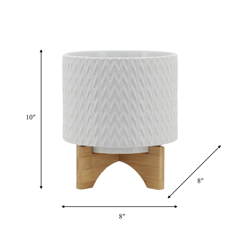 8" CHEVRON PLANTER W/ STAND, WHITE