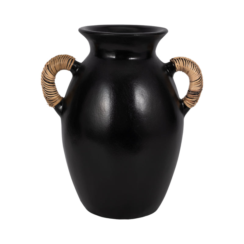 Terracotta, 12"h Eared Vase, Black