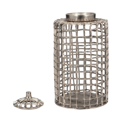 METAL, 18" LIDDED JAR, SILVER