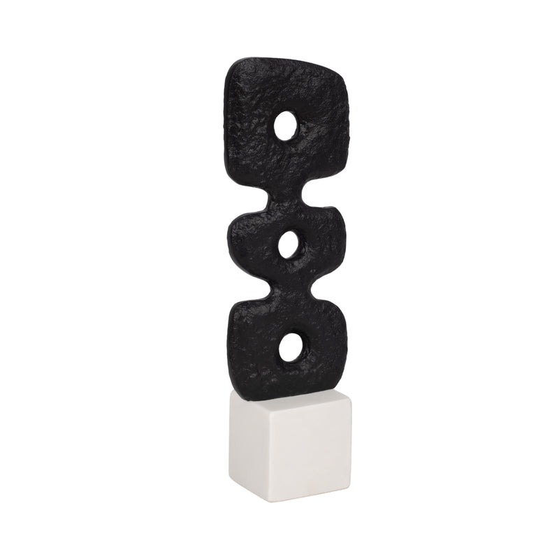 14" Abstract Totem Sculpture  Marble Base, Black/w