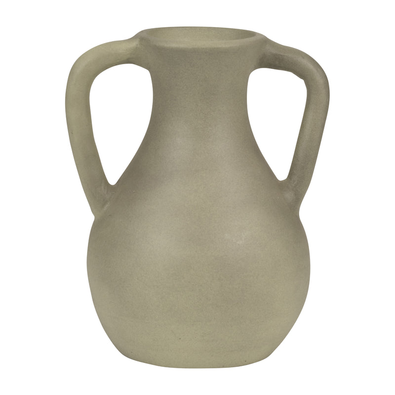 TERRACOTTA, 11" JUG VASE W/ HANDLES, SAGE GREEN