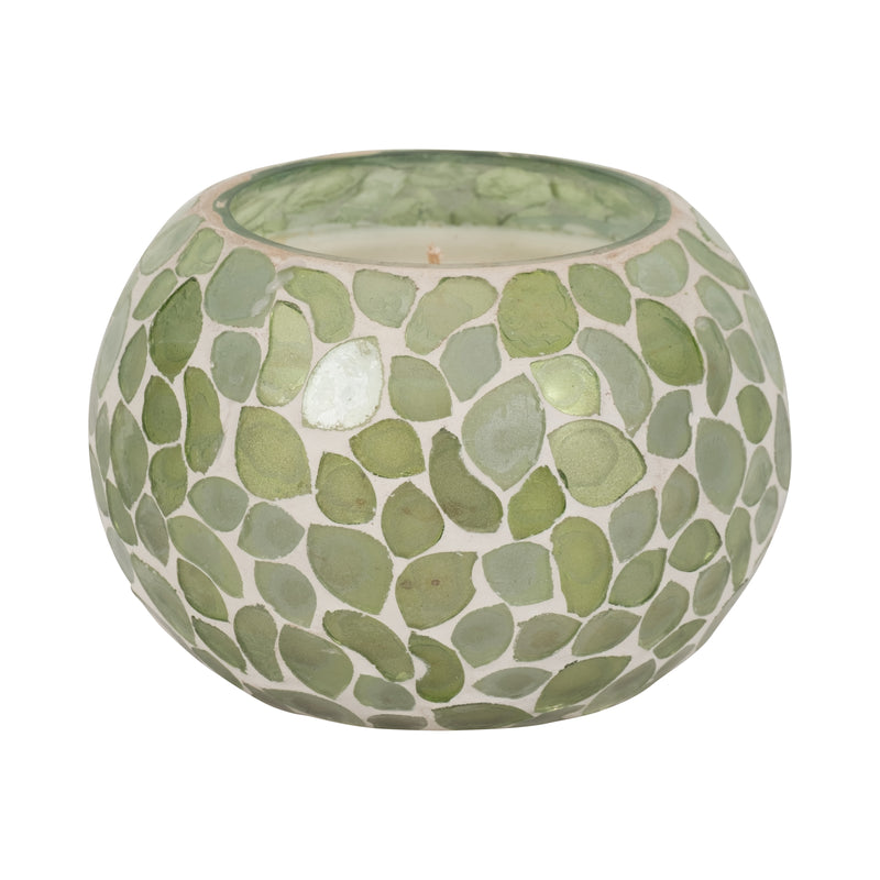 Glass, 5" 19 Oz Mosaic Scented Candle, Light Green