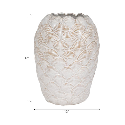 17" Seashells Vase, White