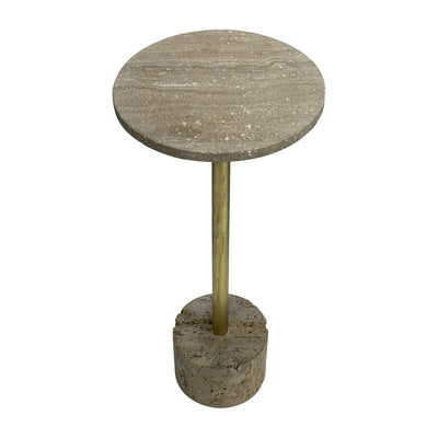 26" TRAVERTINE ACCENT TABLE, NATURAL/GOLD KD