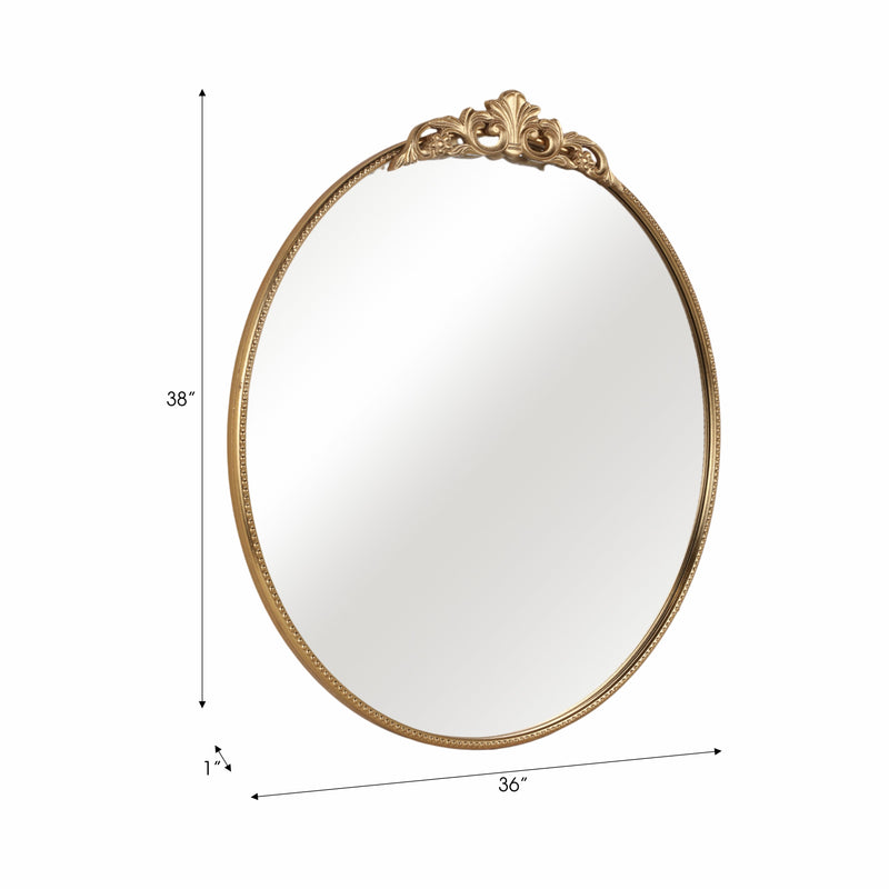 36" Fleur Applique Round Mirror, Gold Wb