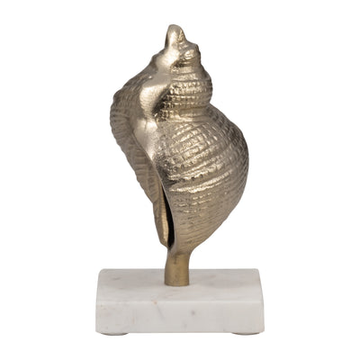 Metal, 7" Banded Shell On Marble Base, Champagne