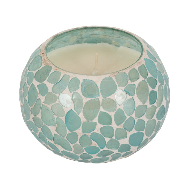 Glass, 5" 19 Oz Mosaic Scented Candle, Light Blue