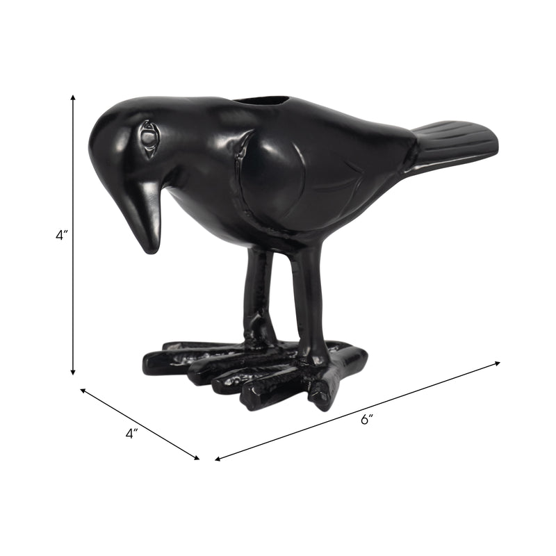 6" Crow Taper Candle Holder, Black