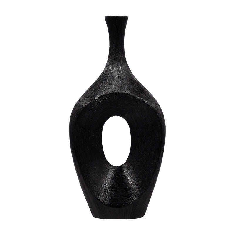 CER, 19" SCRATCHED OPEN CUT VASE, BLACK