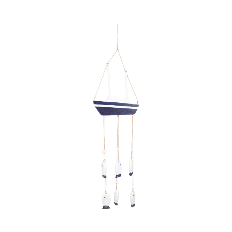 WOOD, 30" SAILBOAT W/ HANGING FISH, MULTI