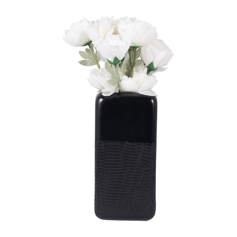 CER, 12" SQUARED GROOVED VASE, BLACK