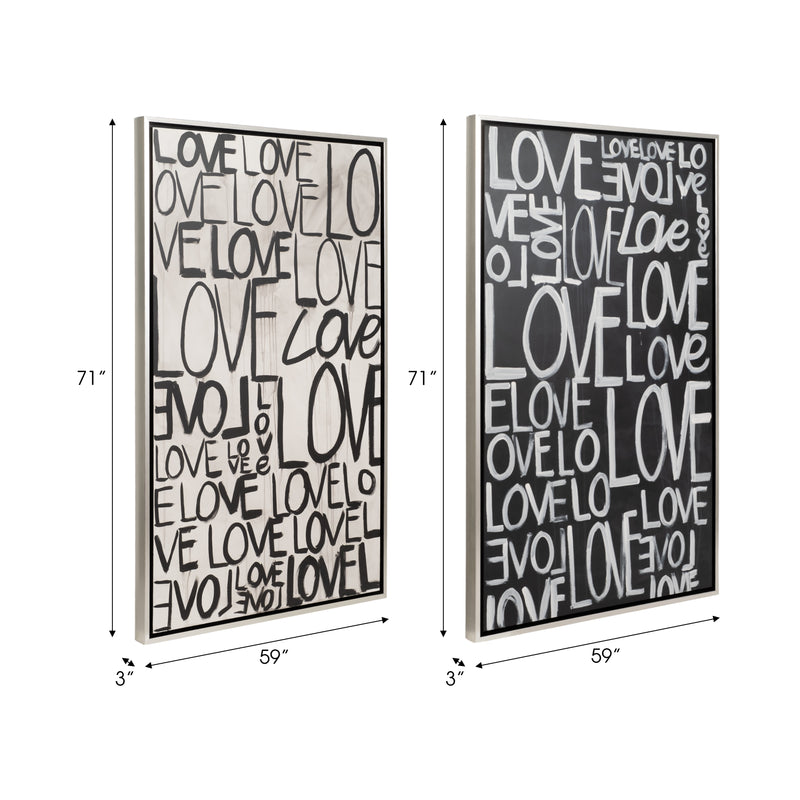 S/2 71x59 Hand Painted Love Scribble, Black/white