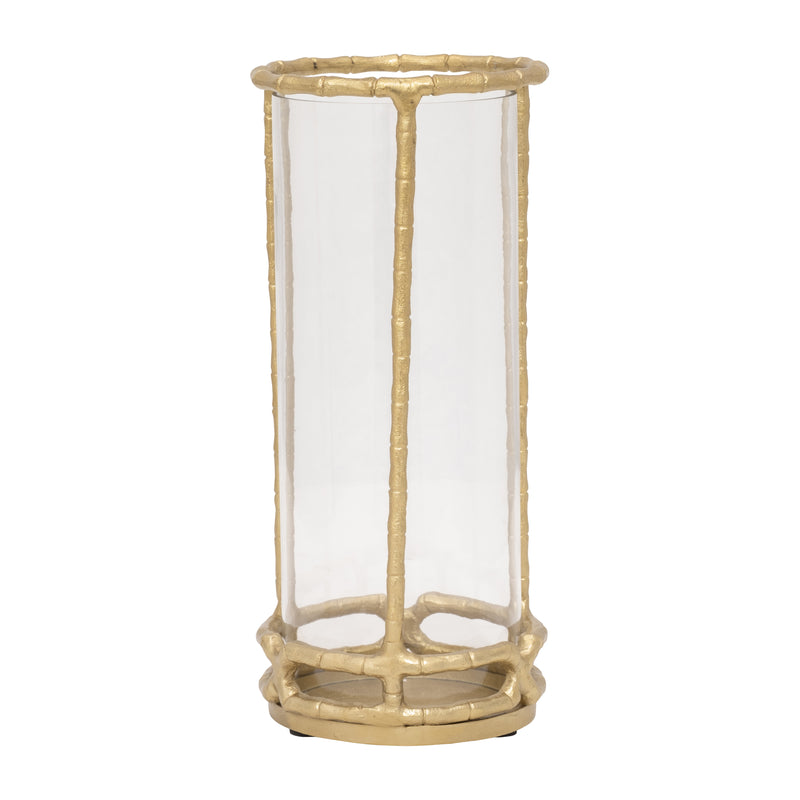 METAL, 13" HURRICANE HOLDER, GOLD