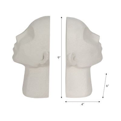 S/2 9" Textured Head Up Bookends, White