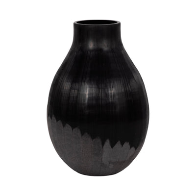 12" Etched Lines Rough Cut Bottom Vase, Black