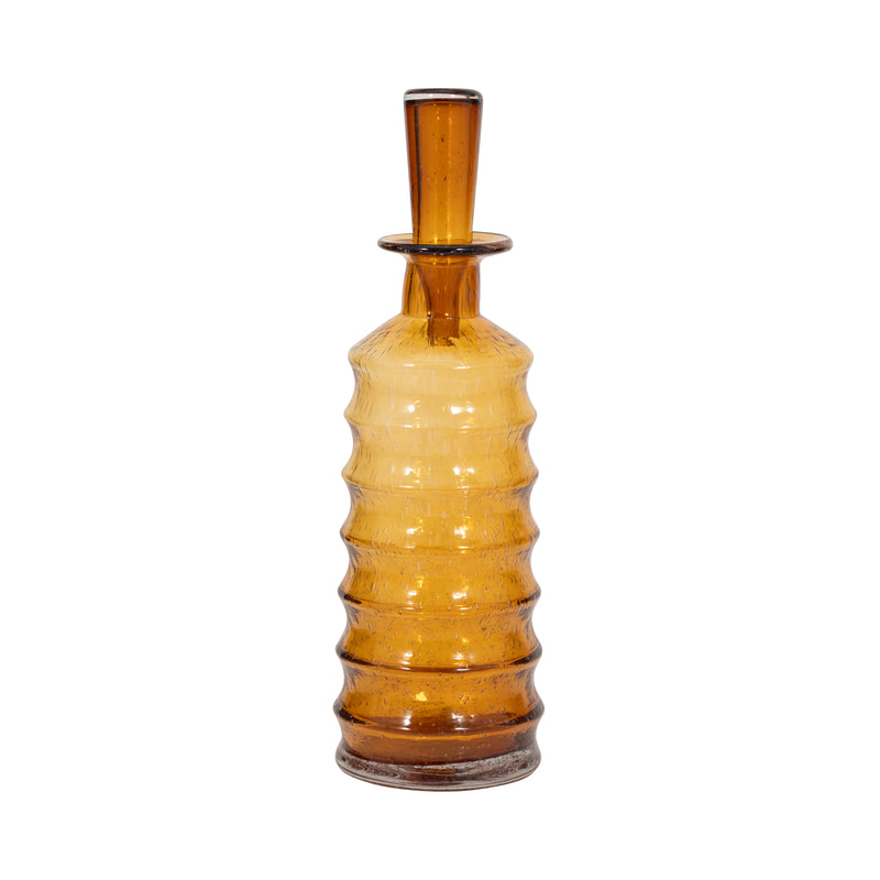 18" Clarimond Ridged Amber Glass Bottle