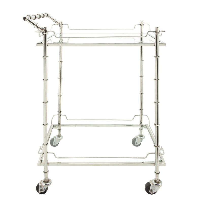 TWO TIER 30"H ROLLING BAR CART, SILVER