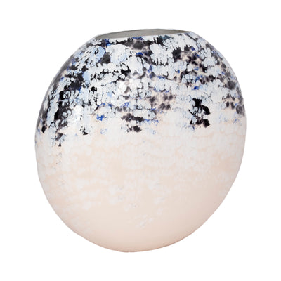 21" Round Metal Vase Arctic Finish, White/blue