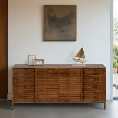 30" MIDCENTURY SLAT SIDEBOARD, MANGO BRWN