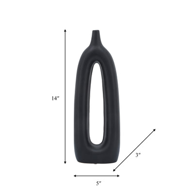 CER, 14"H OPEN CUT-OUT VASE, BLACK