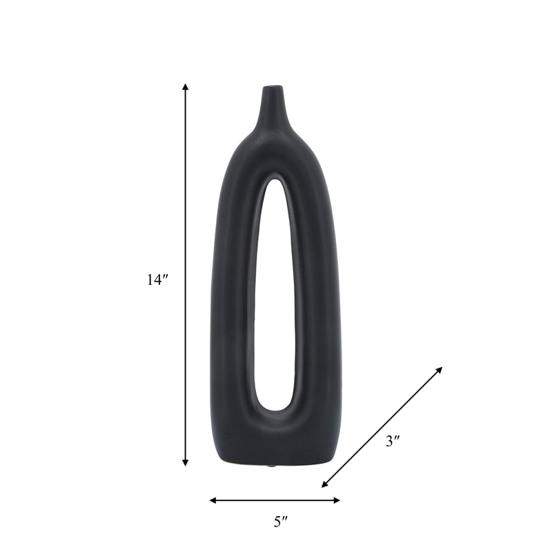 CER, 14"H OPEN CUT-OUT VASE, BLACK