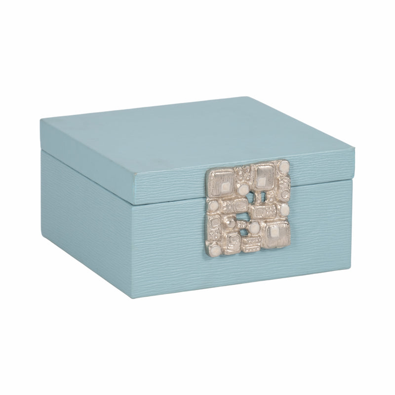 Faux Leather, 8" Crinkle Box, Blue/silver