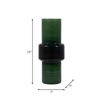 GLASS, 15" MODERN CYLINDER VASE, GREEN