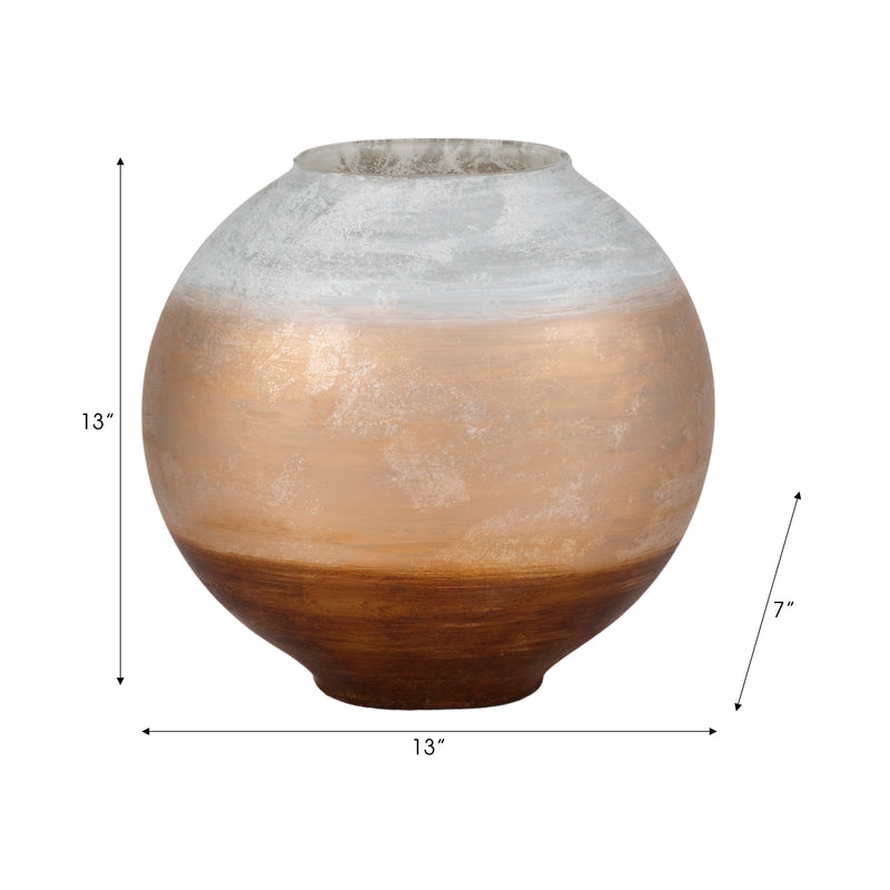 13" Gold Ombre Round Vase, White/gold