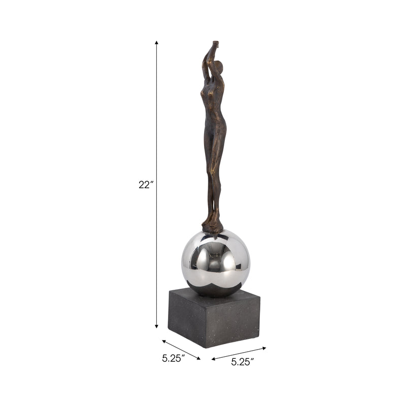 22" Augustine Female Statuary With Steel Sphere