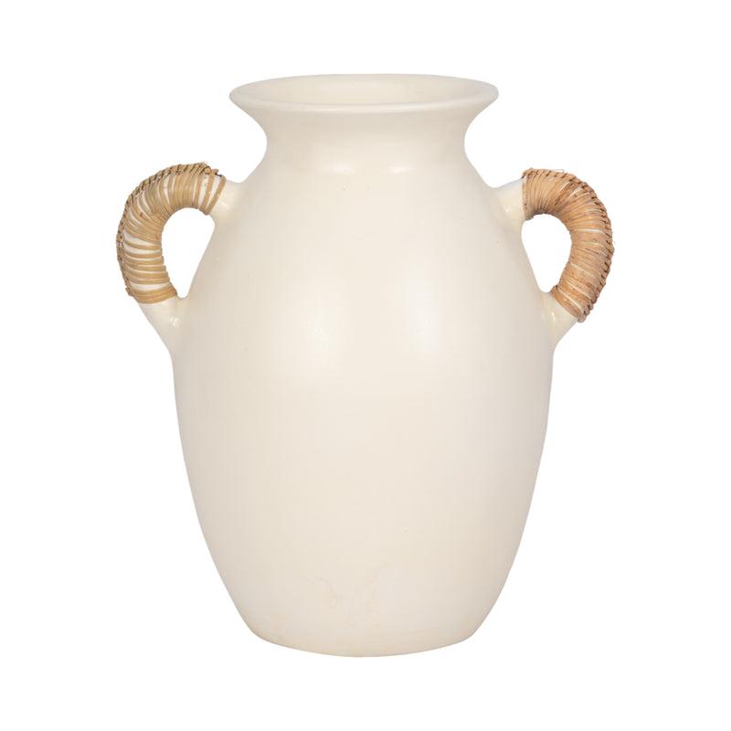 Terracotta, 12"h Eared Vase, White