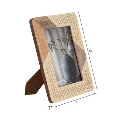 RESIN, 5X7 WOOD & WOVEN PHOTO FRAME, IVORY/NATURAL