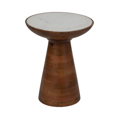 20" Wood Accent Table Marble Top, Natural/white