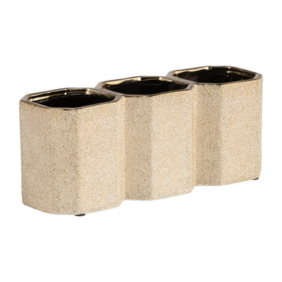 CERAMIC 4" 3-CUP PENCIL HOLDER, CHAMPAGNE