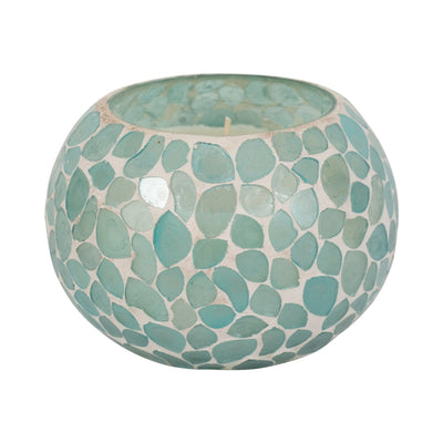 Glass, 5" 19 Oz Mosaic Scented Candle, Light Blue